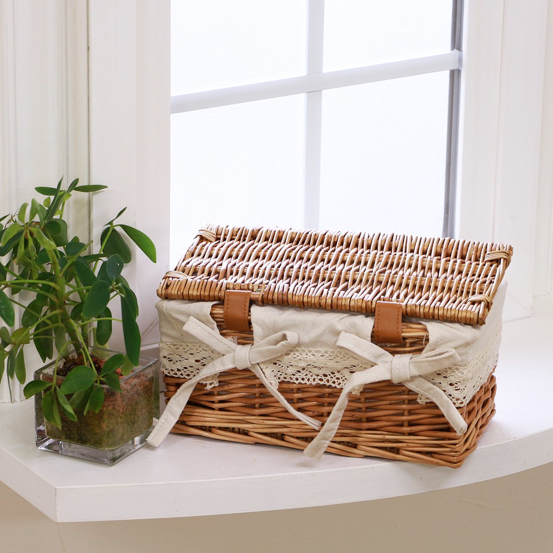 Amazon.co.jp: フタ付き収納バスケット/XSサイズ 内布：無地レース付き